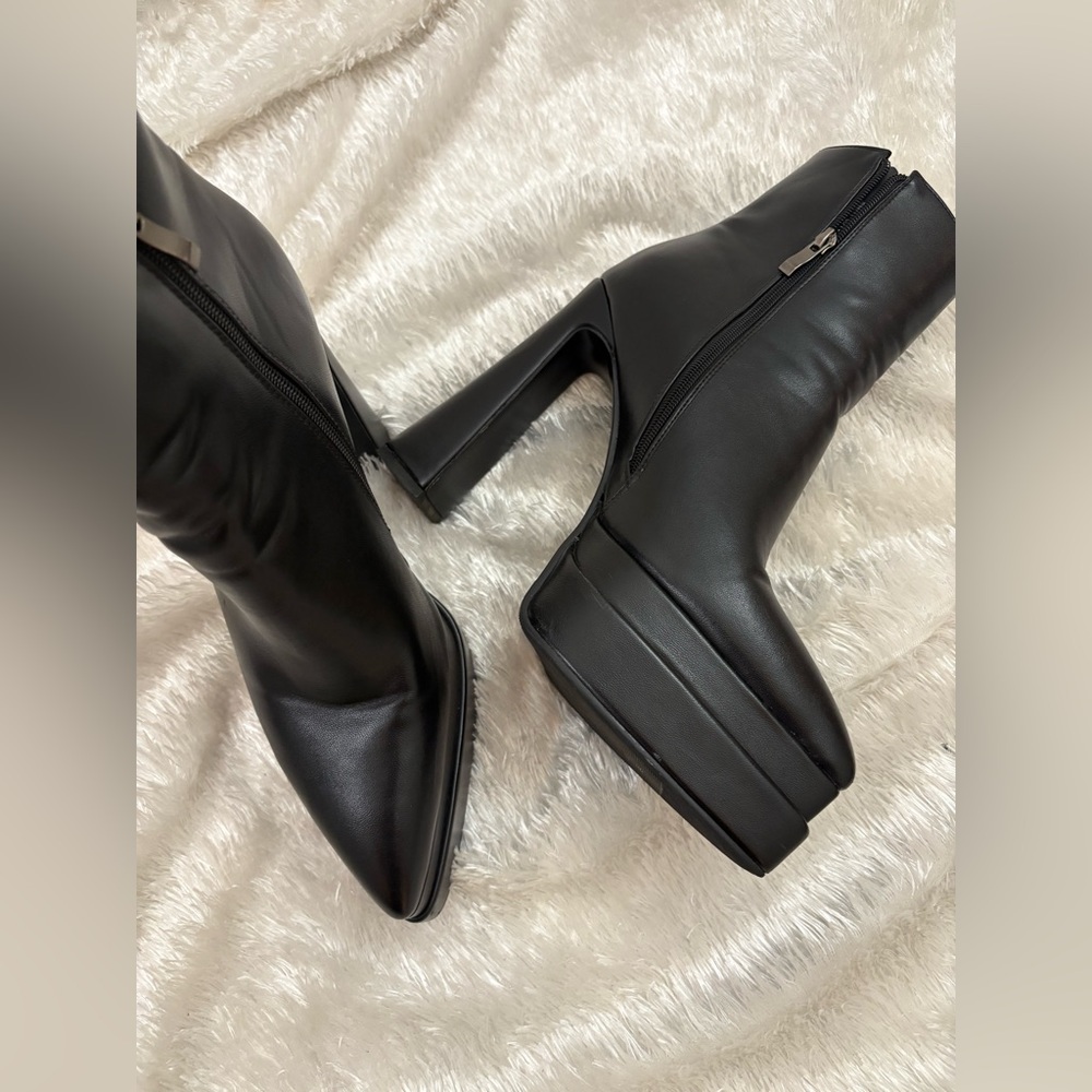 Wet Kiss Platform Mid-calf knight Boots Pointy Toe High Heel Shoes size 11